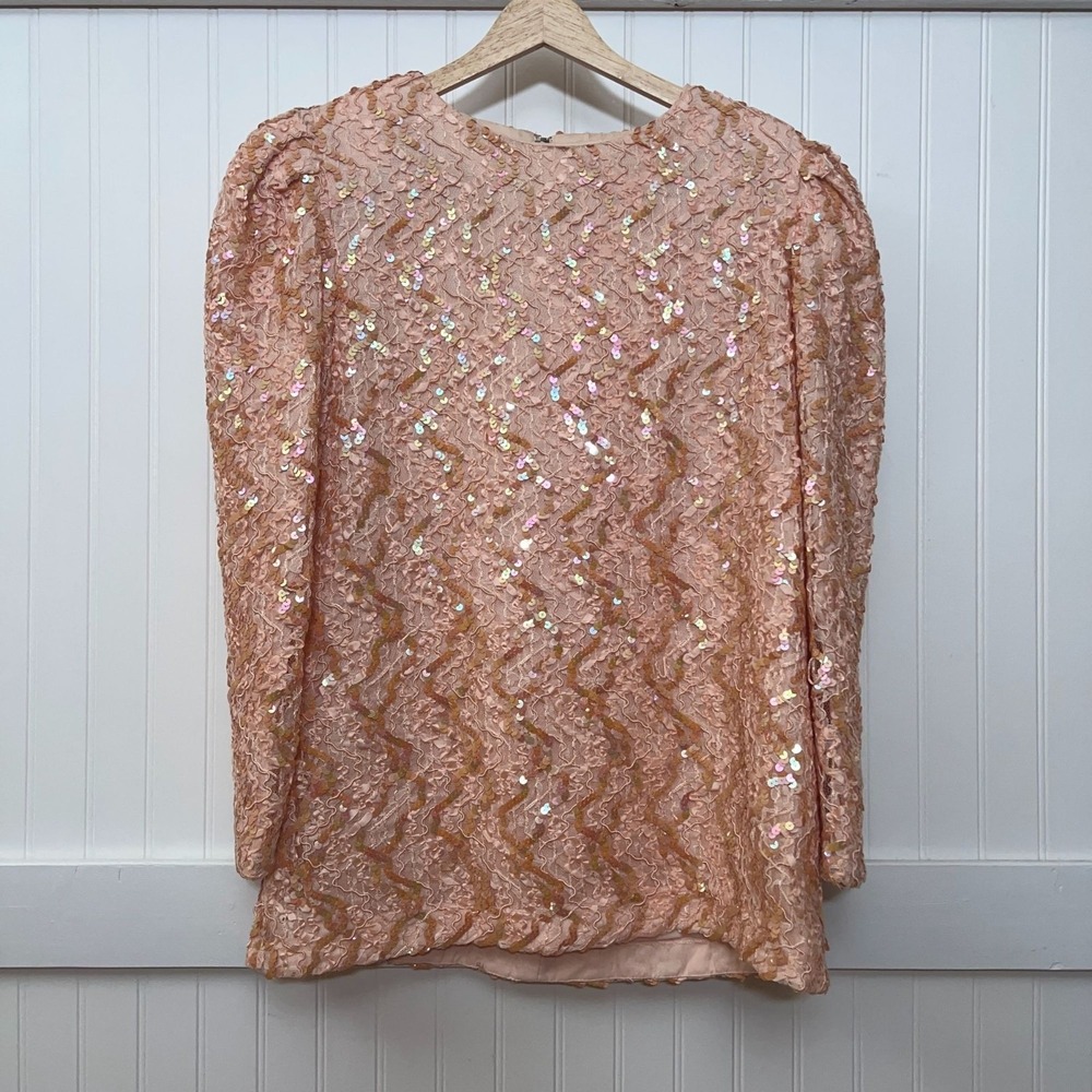 Vtg Shuet Young Top Formal Coquette Barbie Sequin Embroidered 80s Party Glam
